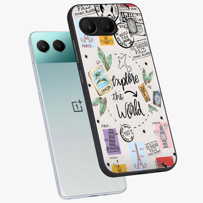 Adventure Awaits Art Glass Case for 1+Nord 4 angled display showcasing glossy finish and adventure themed design