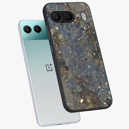 Aesthetic Astrolophia Glass Case for 1+Nord 4 angled mockup showcasing glossy cosmic design and premium glass finish