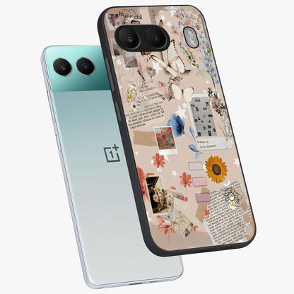 Aesthetic Butterfly Glass Case for 1+Nord 4 angled mockup showcasing glossy glass finish and delicate wing details