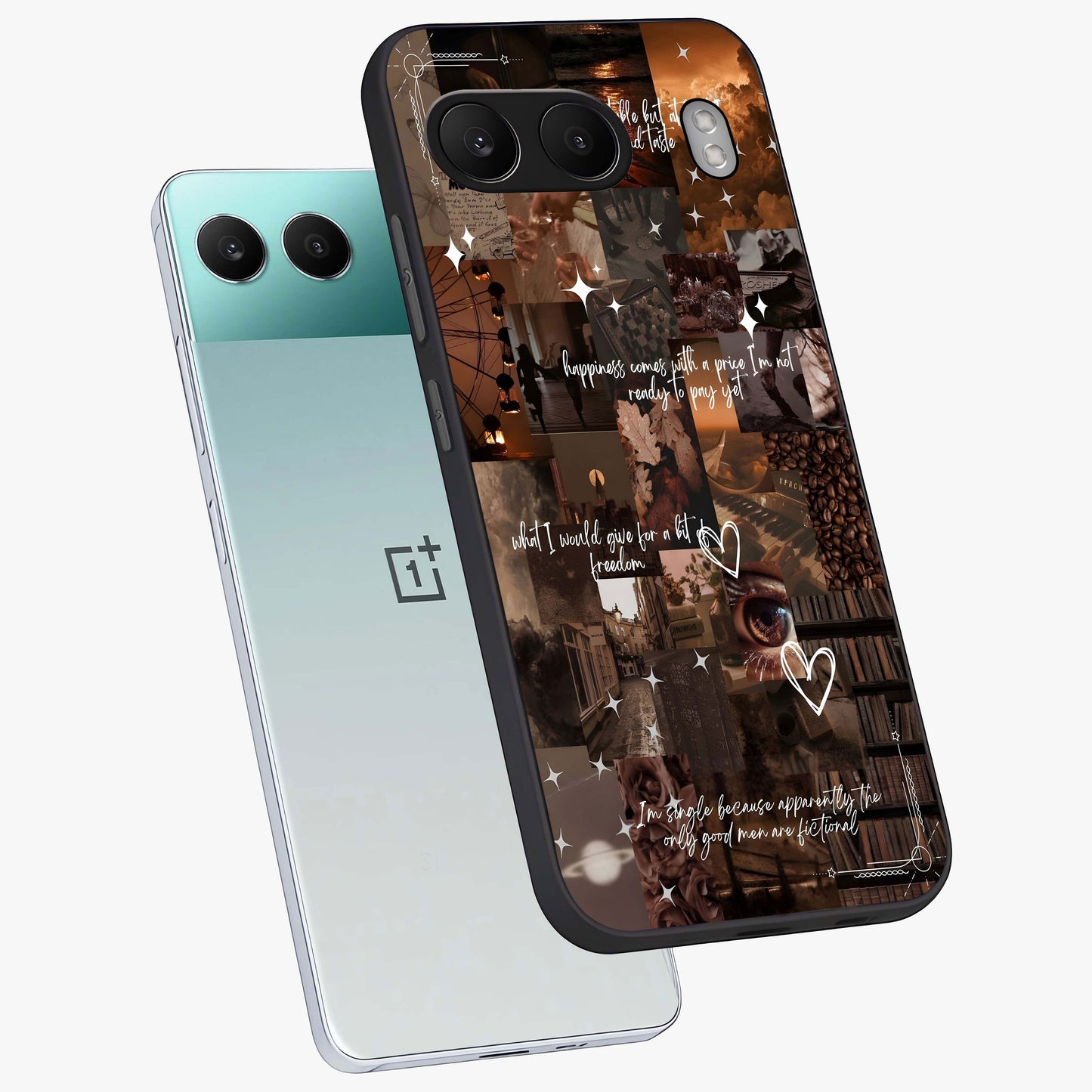 Bittersweet Aesthetic Chaos Glass Case for 1+Nord 4 angled mockup showcasing glossy finish and artistic chaotic design