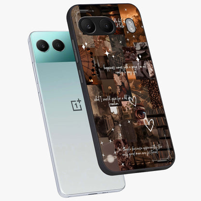 Bittersweet Aesthetic Chaos Glass Case for 1+Nord 4 angled mockup showcasing glossy finish and artistic chaotic design