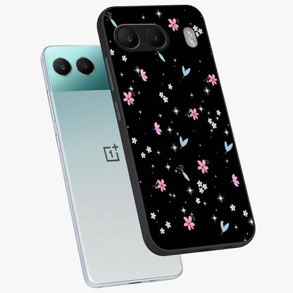 Black Aesthetic Wallpapers Glass Case for 1+Nord 4 angled mockup showcasing glossy finish and deep black tones