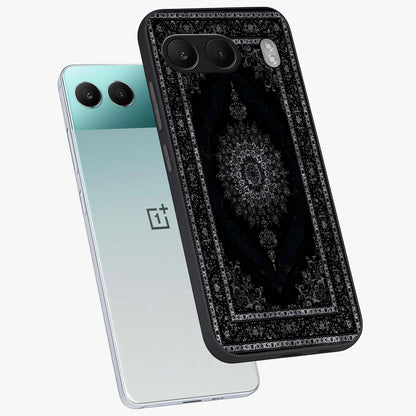 Black Persian Carpet Glass Case for 1+Nord 4 angled mockup showcasing glossy finish and detailed ornamental design