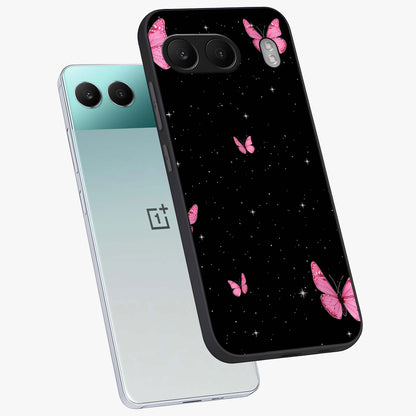 Blinking Butterfly Glass Case for 1+Nord 4 captured at a warm angle highlighting soft wing details, gloss, and edge clarity.