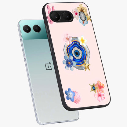 Blossom Evil Charm Glass Case for 1+Nord 4 angled mockup showcasing glossy finish and protective charm design