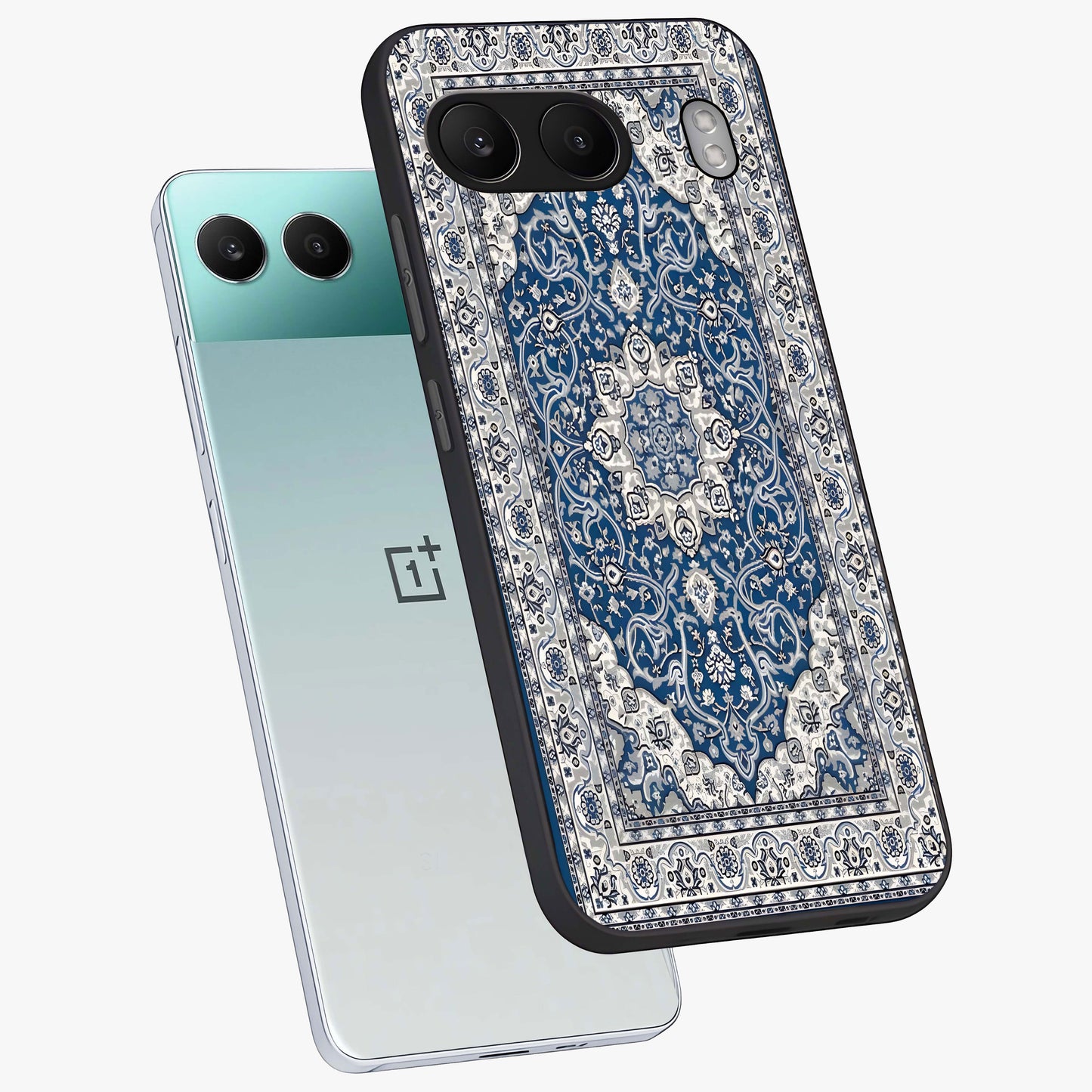 Blue Palace Dream Glass Case for 1+Nord 4 angled mockup showcasing glossy finish and luxurious architectural detailing