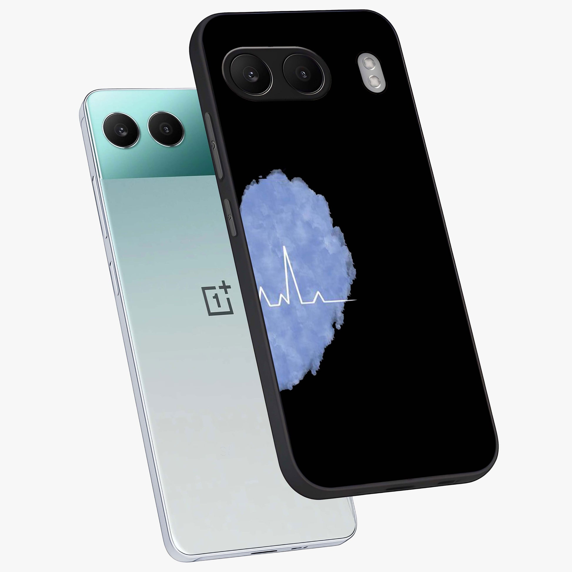 Blue Pulse Bond Glass Case for 1+Nord 4 angled mockup showcasing glossy glass finish and vibrant energy design