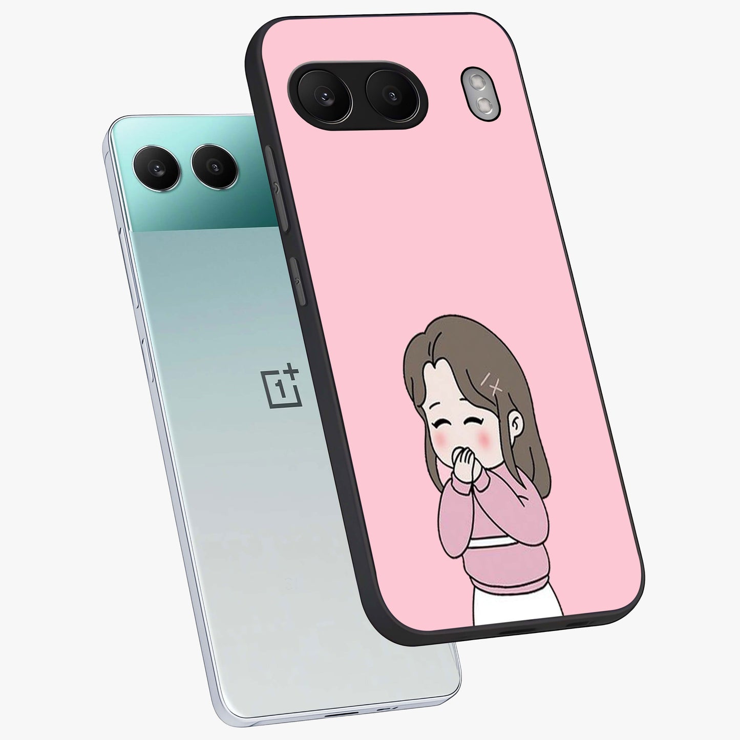 Blushing Love Moment Glass Case for 1+Nord 4 angled mockup showcasing glossy finish and elegant romantic design
