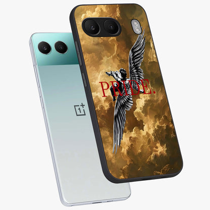 Celestial Fallen Pride Glass Case for 1+Nord 4 angled mockup showcasing glossy glass finish and intense night sky detailing