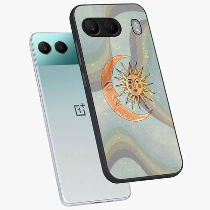Celestial Harmony Vibes Glass Case for 1+Nord 4 angled mockup showcasing glossy finish and smooth celestial gradients
