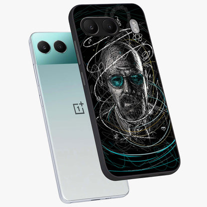 Chaotic Mind Genius Glass Case for 1+Nord 4 angled mockup showcasing glossy finish and edgy artistic design