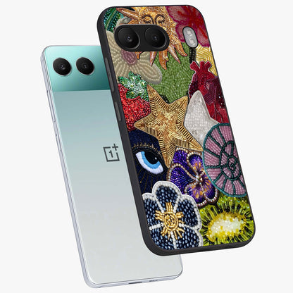 Cosmic Charm Shine Glass Case for 1+Nord 4 angled mockup showcasing glossy finish and sparkling cosmic tones