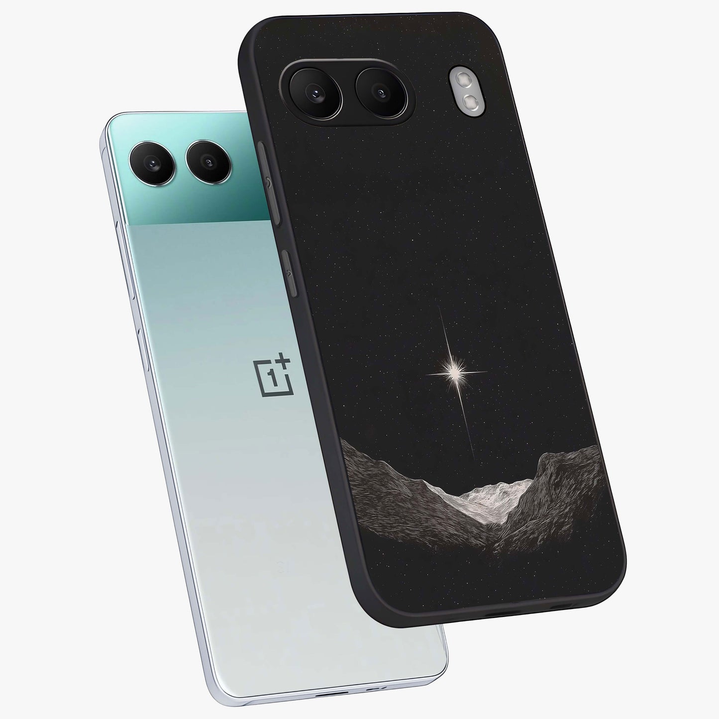 Cosmic Dream Night Glass Case for 1+Nord 4 angled mockup showcasing glossy finish and rich midnight gradients