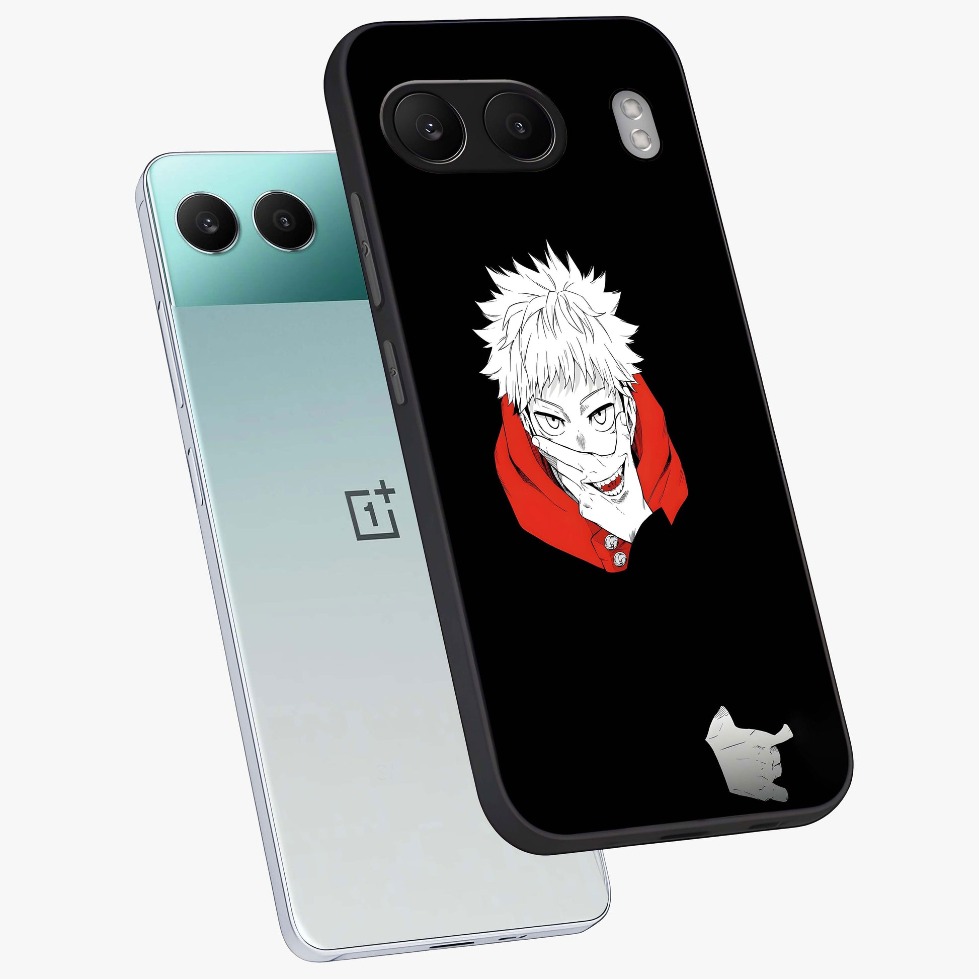 Crimson Chaos Smile Glass Case for 1+Nord 4 angled mockup showcasing glossy finish and dramatic red detailing