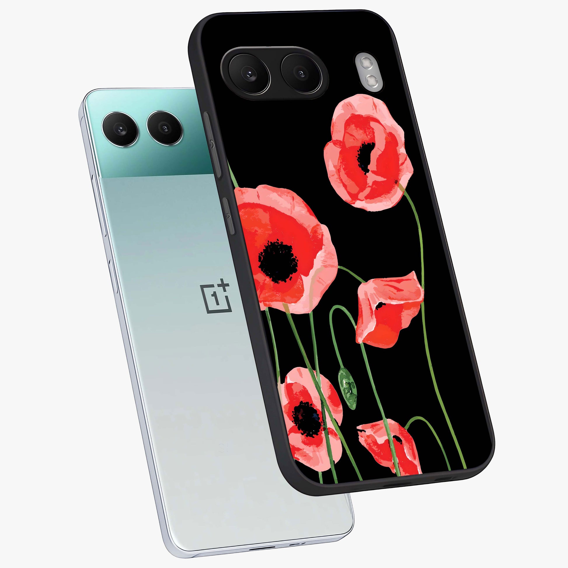 Crimson Garden Dream Glass Case for 1+Nord 4 angled mockup showcasing glossy finish and vibrant bloom detailing