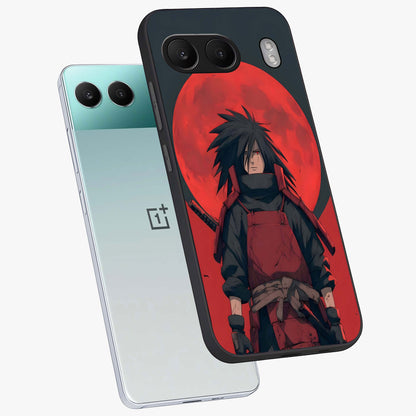 Crimson Moon Warlord Glass Case for 1+Nord 4 angled mockup showcasing glossy finish and intense dark red tones