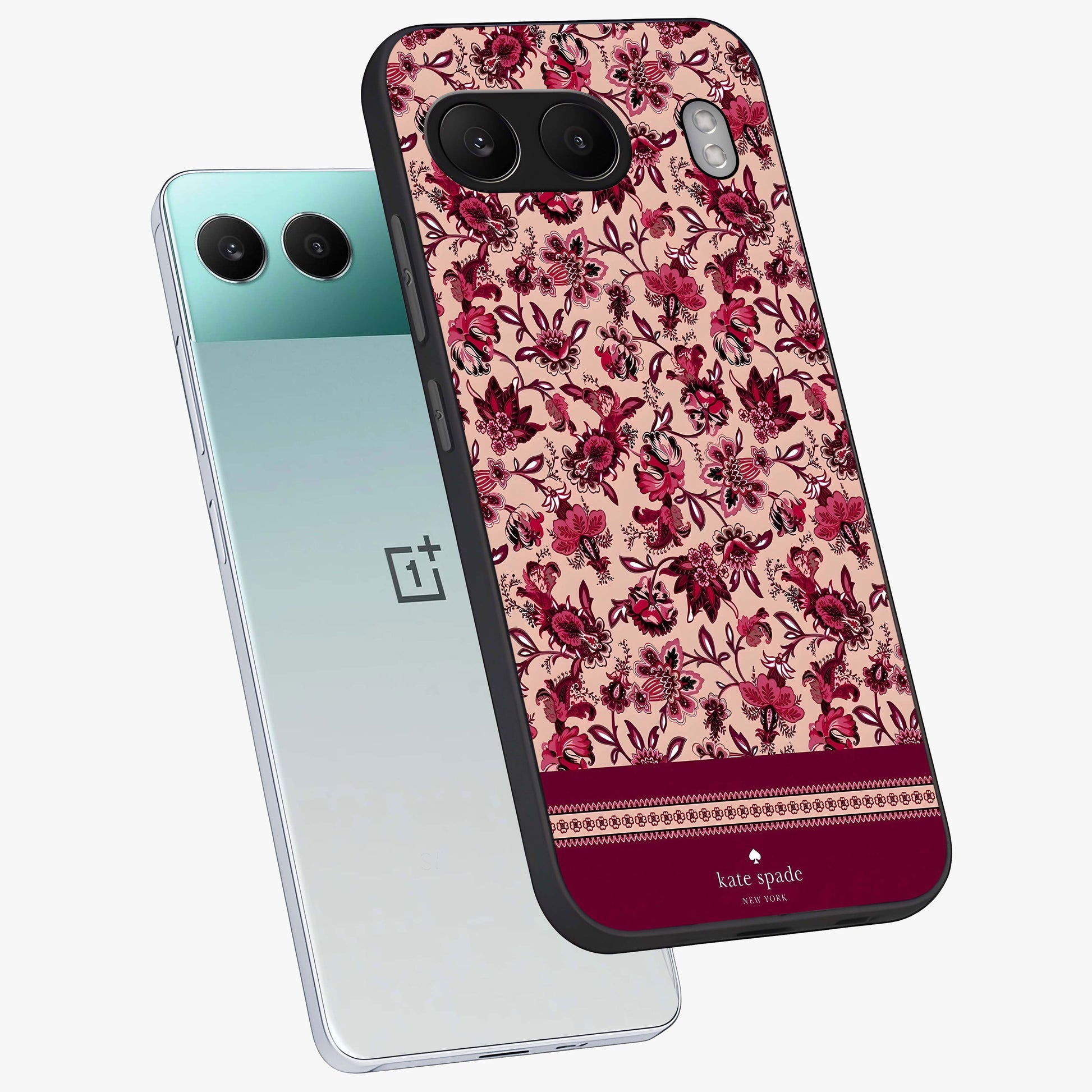 Crimson Rose Charm Glass Case for 1+Nord 4 angled mockup showcasing glossy finish and romantic floral detailing