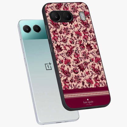 Crimson Rose Charm Glass Case for 1+Nord 4 angled mockup showcasing glossy finish and romantic floral detailing