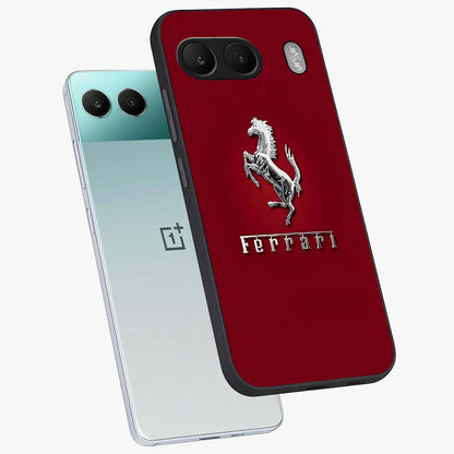 Crimson Stallion Prestige Glass Case for 1+Nord 4 angled mockup showcasing glossy finish and bold equestrian detailing
