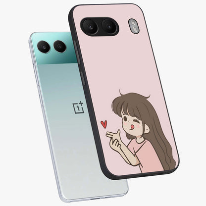 Cute Kiss Heart Glass Case for 1+Nord 4 angled mockup showcasing glossy finish and soft pastel tones