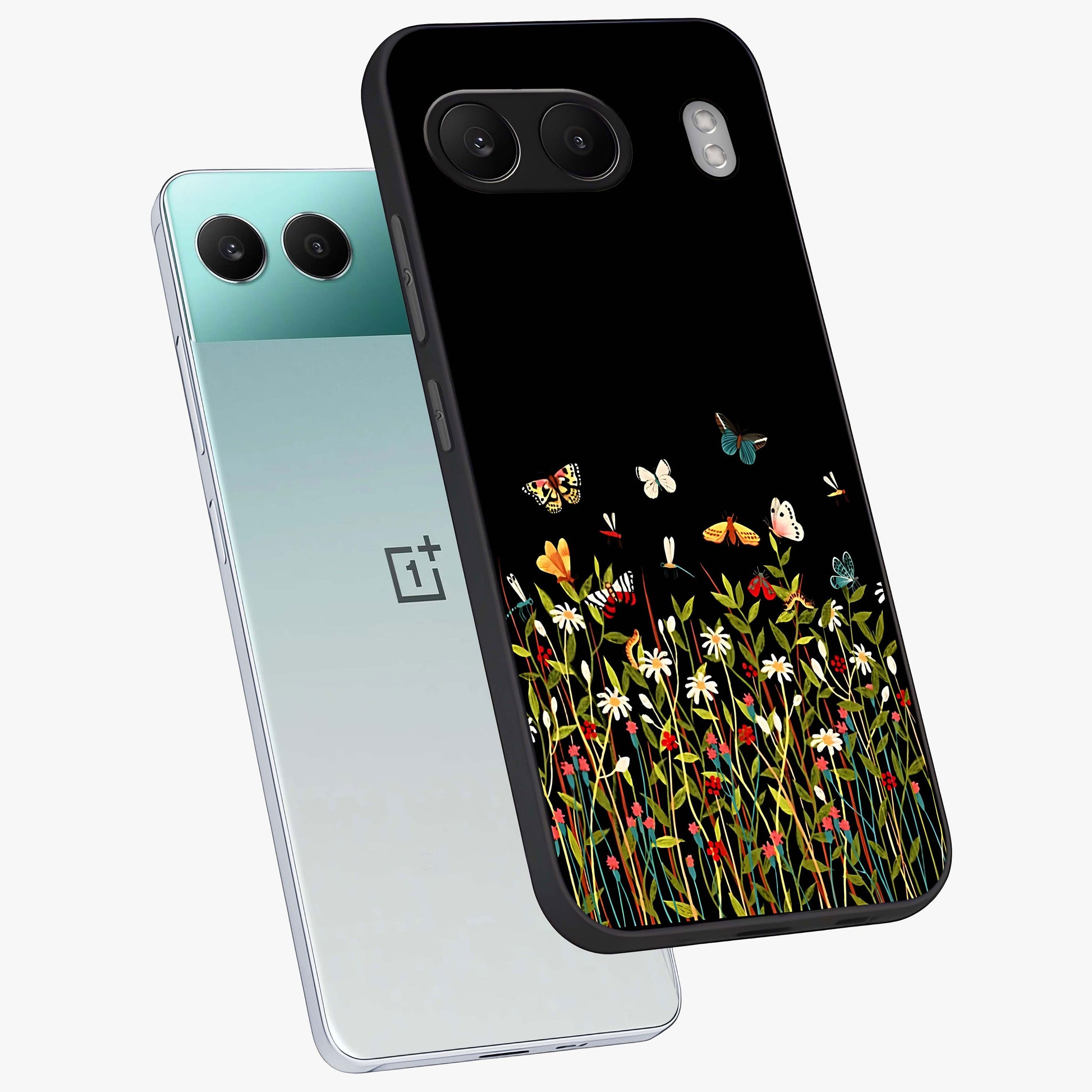 Dark Bloom Wonderland Custom Name Glass Case for 1+Nord 4 angled mockup showcasing glossy finish and rich bloom textures