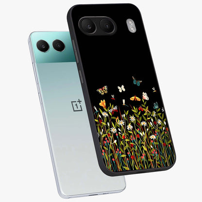 Dark Bloom Wonderland Custom Name Glass Case for 1+Nord 4 angled mockup showcasing glossy finish and rich bloom textures