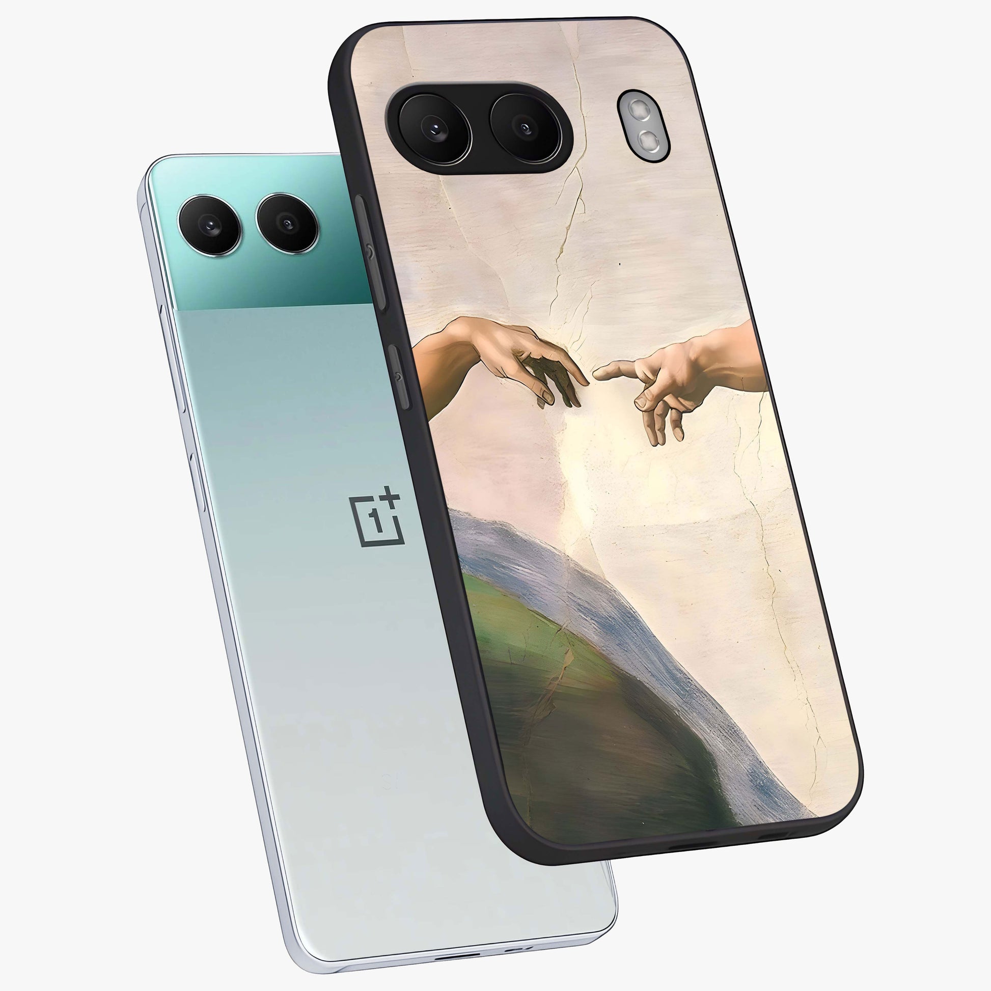 Divine Touch Art Glass Case for 1+Nord 4 angled mockup showcasing glossy finish and refined design textures