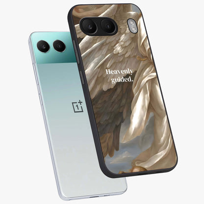 Divine Winged Grace Glass Case for 1+Nord 4 angled mockup showcasing glossy finish and elegant design tones