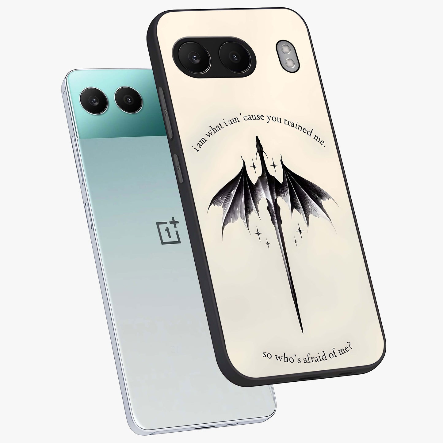 Dragon Quote Art Glass Case for 1+Nord 4 angled mockup showcasing glossy finish and powerful fantasy detailing