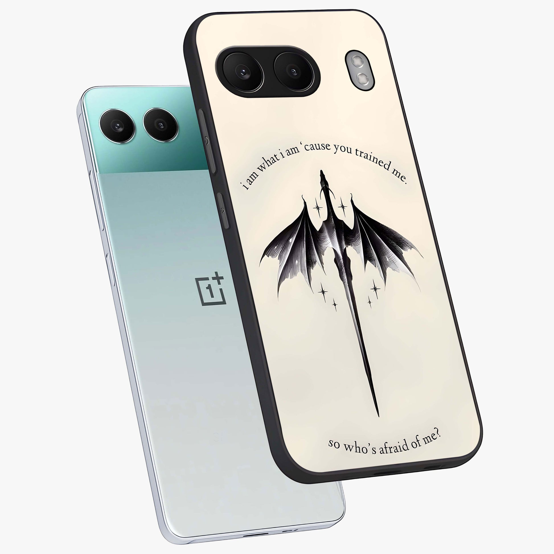 Dragon Quote Art Glass Case for 1+Nord 4 angled mockup showcasing glossy finish and powerful fantasy detailing