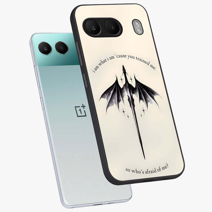 Dragon Quote Art Glass Case for 1+Nord 4 angled mockup showcasing glossy finish and powerful fantasy detailing