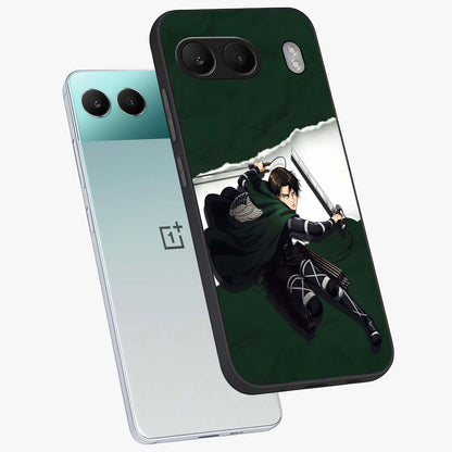Emerald War Vanguard Glass Case for 1+Nord 4 angled mockup showcasing glossy finish and bold fantasy detailing