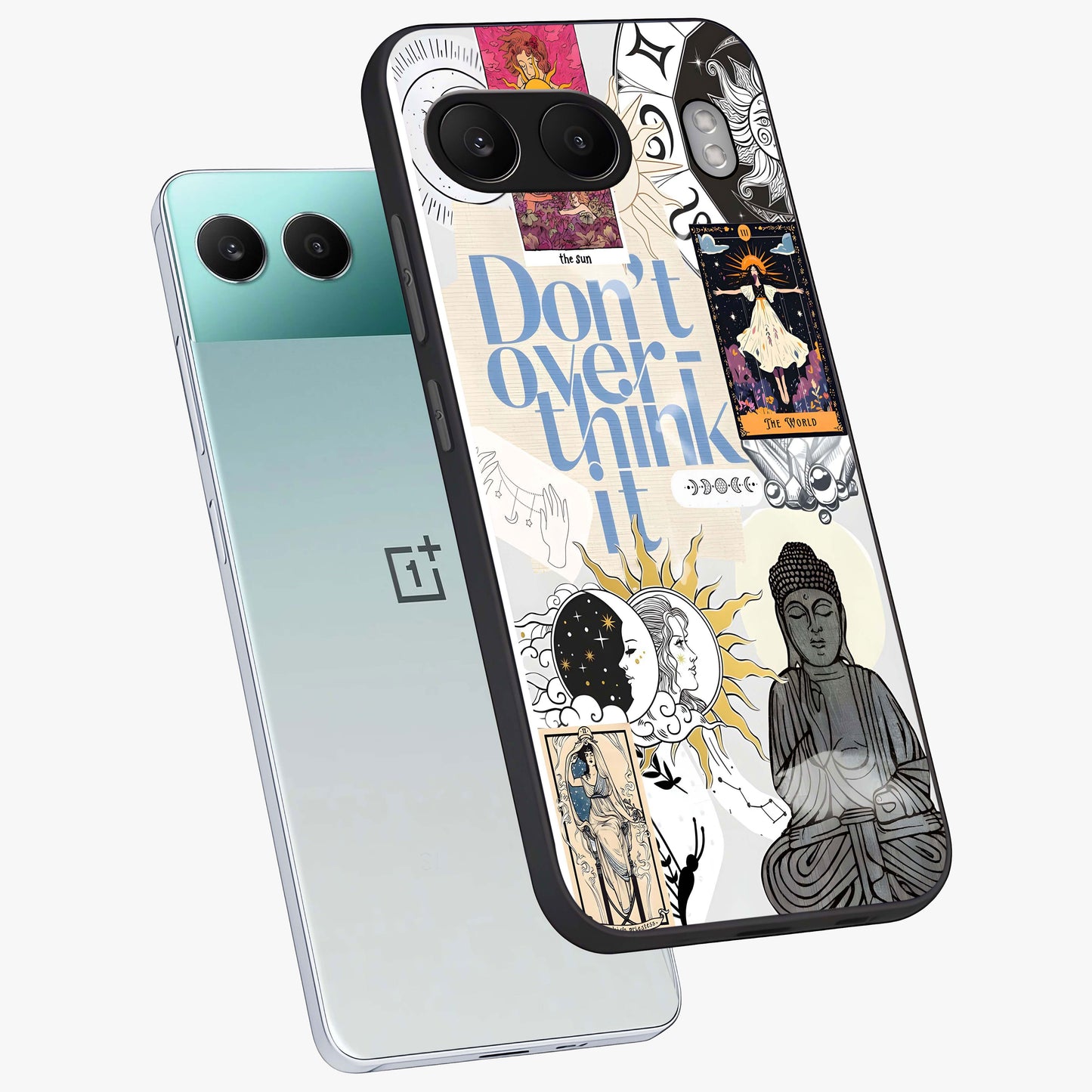 Ethereal Thoughts Glass Case for 1+Nord 4 angled mockup showcasing glossy finish and calming gradient textures