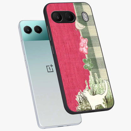 Fabric Patterns Glass Case for 1+Nord 4 angled mockup showcasing glossy finish and intricate fabric detailing