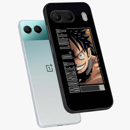 Fearless Pirate Smile Glass Case for 1+Nord 4 angled mockup showcasing glossy finish and dark adventurous tones