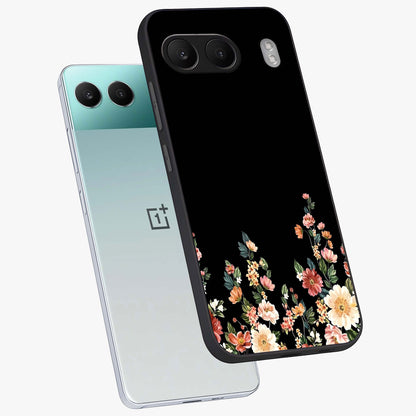 Floral Design With a Custom Personalized Name Glass Case for 1+Nord 4 angled mockup showcasing glossy finish and elegant bloom detailing