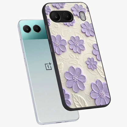 Floral Wall Art With Purple Flowers Glass Case for 1+Nord 4 angled mockup showcasing glossy finish and rich violet tones