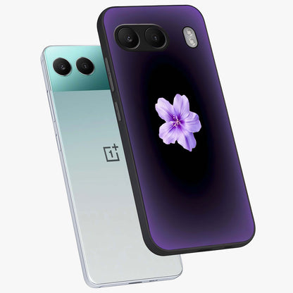 Flower on Soft Violet Gradient Glass Case for 1+Nord 4 angled mockup showcasing glossy finish and pastel purple tones