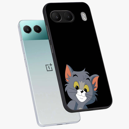 Forever Chasing Love Tom Glass Case for 1+Nord 4 angled mockup showcasing glossy finish and lively cartoon detailing