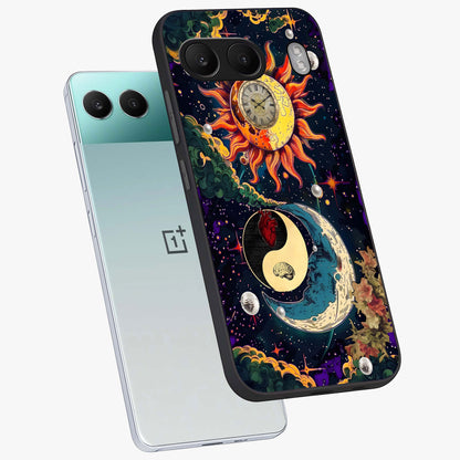 Future Universe Glass Case for 1+Nord 4 angled mockup showcasing glossy finish and vibrant space tones
