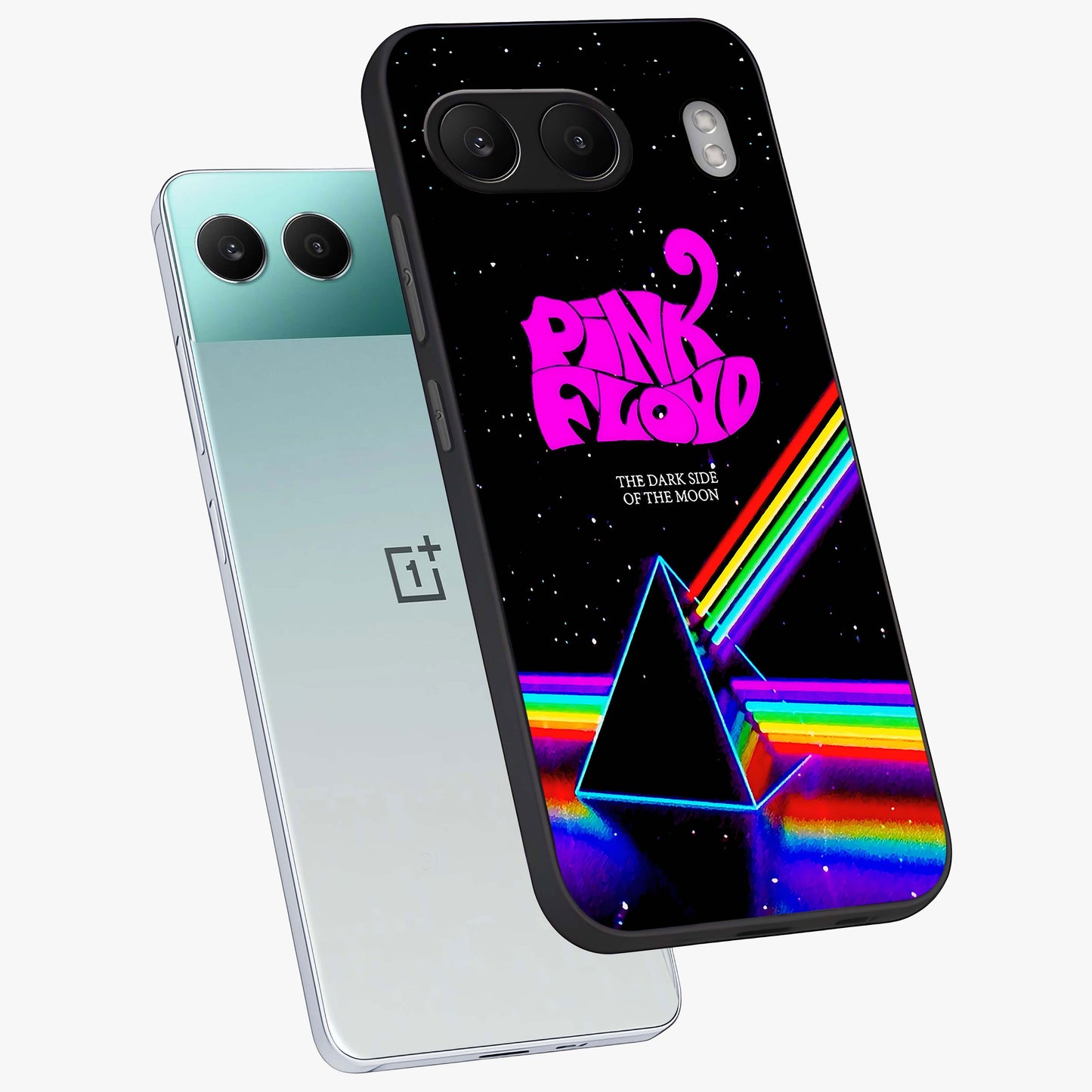 Galactic Light Frequency Glass Case for 1+Nord 4 angled mockup showcasing glossy finish and vibrant neon detailing