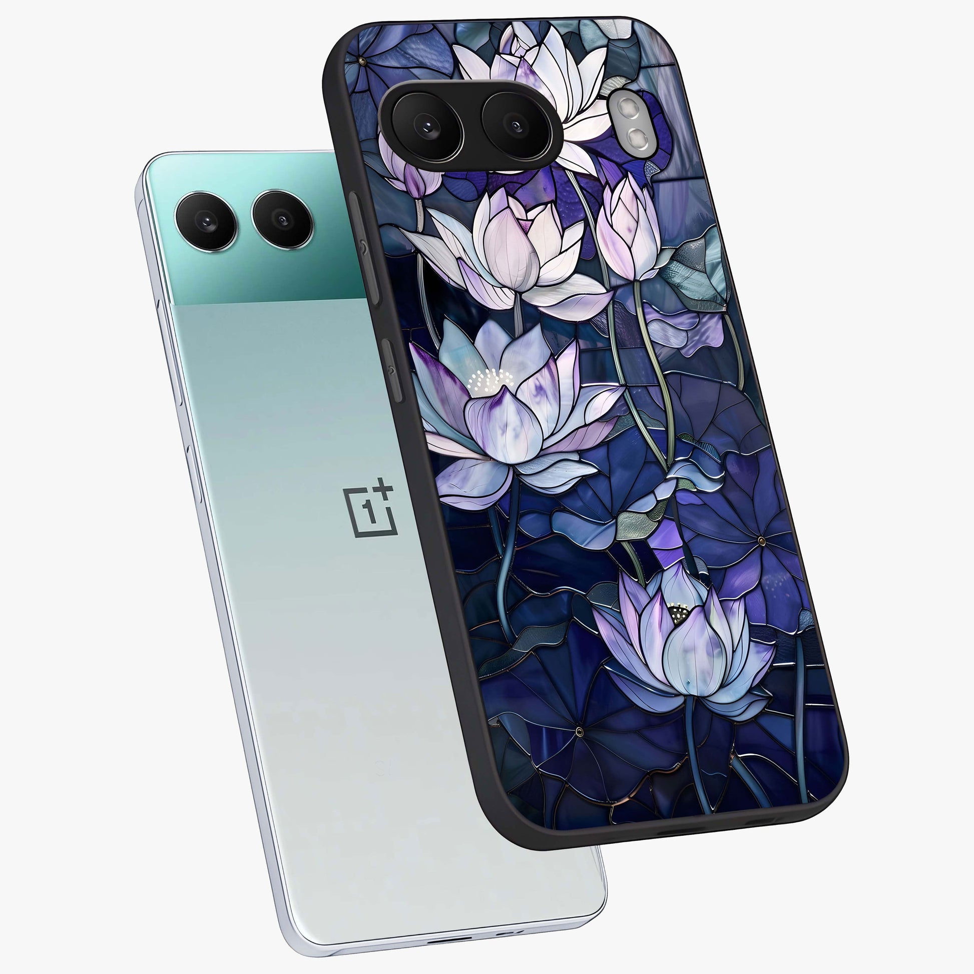Gloss Petal Rush Glass Case for 1+Nord 4 angled mockup showcasing shiny glass finish and vibrant bloom detailing