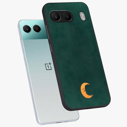 Golden Crescent Mood Glass Case for 1+Nord 4 angled mockup showcasing glossy finish and subtle night gradients