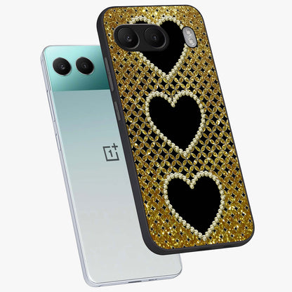 Golden Heart Glow Glass Case for 1+Nord 4 angled mockup showcasing glossy finish and radiant warm tones