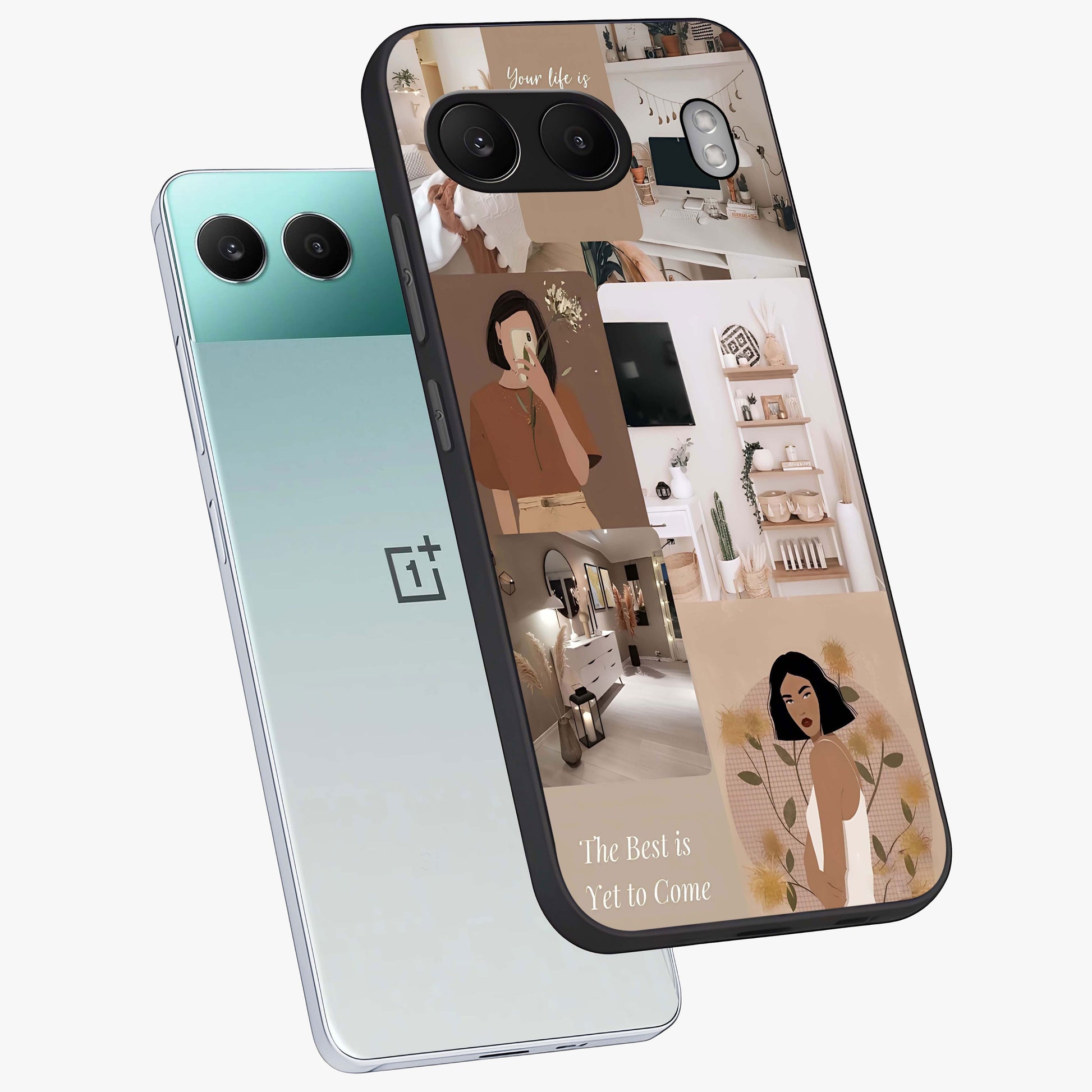 Golden Mind Moment Glass Case for 1+Nord 4 angled mockup showcasing glossy finish and rich warm gradients