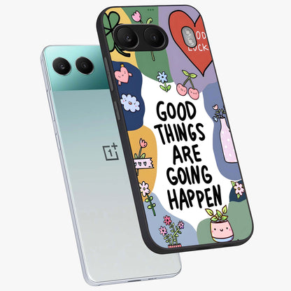 Good Thing Quote Glass Case for 1+Nord 4 angled mockup showcasing glossy finish and clean modern design
