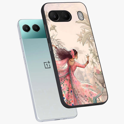Graceful Garden Rhythm Glass Case for 1+Nord 4 angled mockup showcasing glossy glass finish and soft bloom detailing