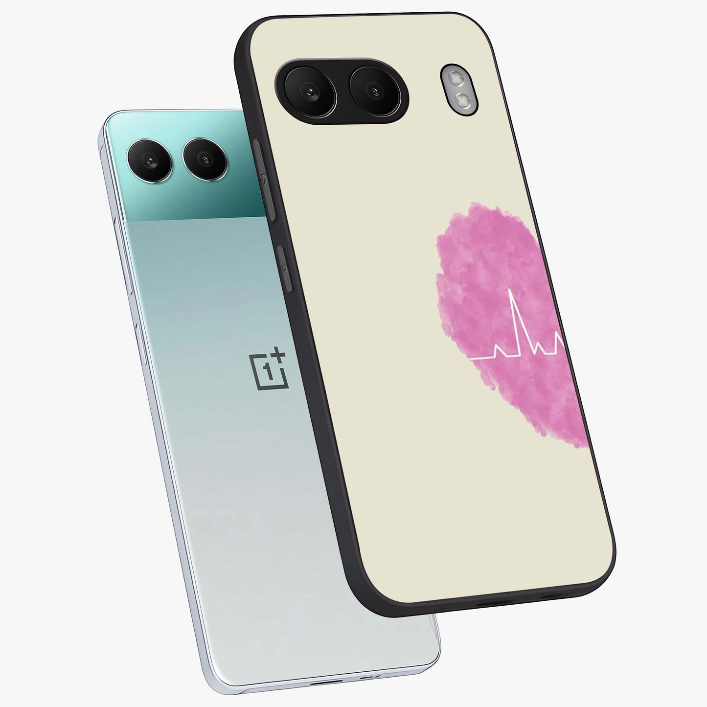 Heartbeat of Love Glass Case for 1+Nord 4 angled mockup showcasing glossy finish and warm red tones