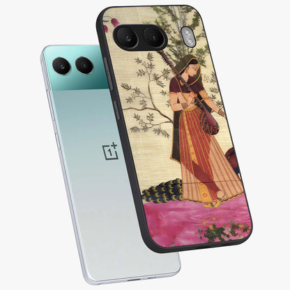 Lady With Veena Art Glass Case for 1+Nord 4 angled mockup showcasing glossy finish and refined artistic detailing