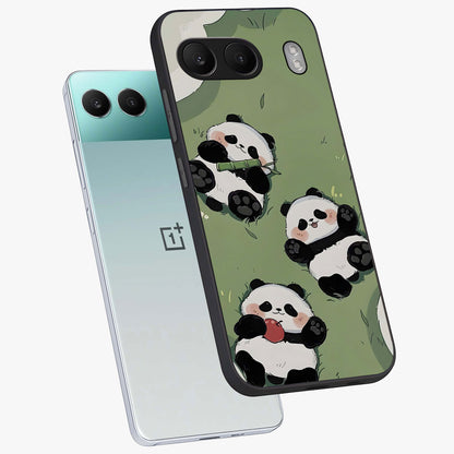 Lazy Panda Picnic Glass Case for 1+Nord 4 angled mockup showcasing glossy finish and vibrant cartoon detailing